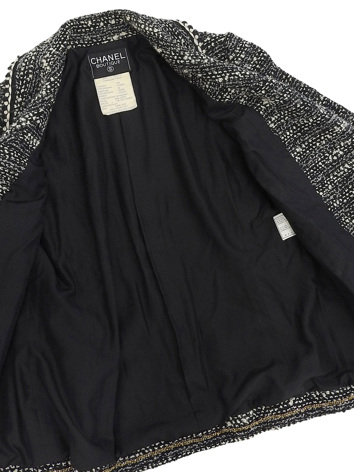 1994年製 ツイードCCマークボタンジャケット ブラック/ホワイト