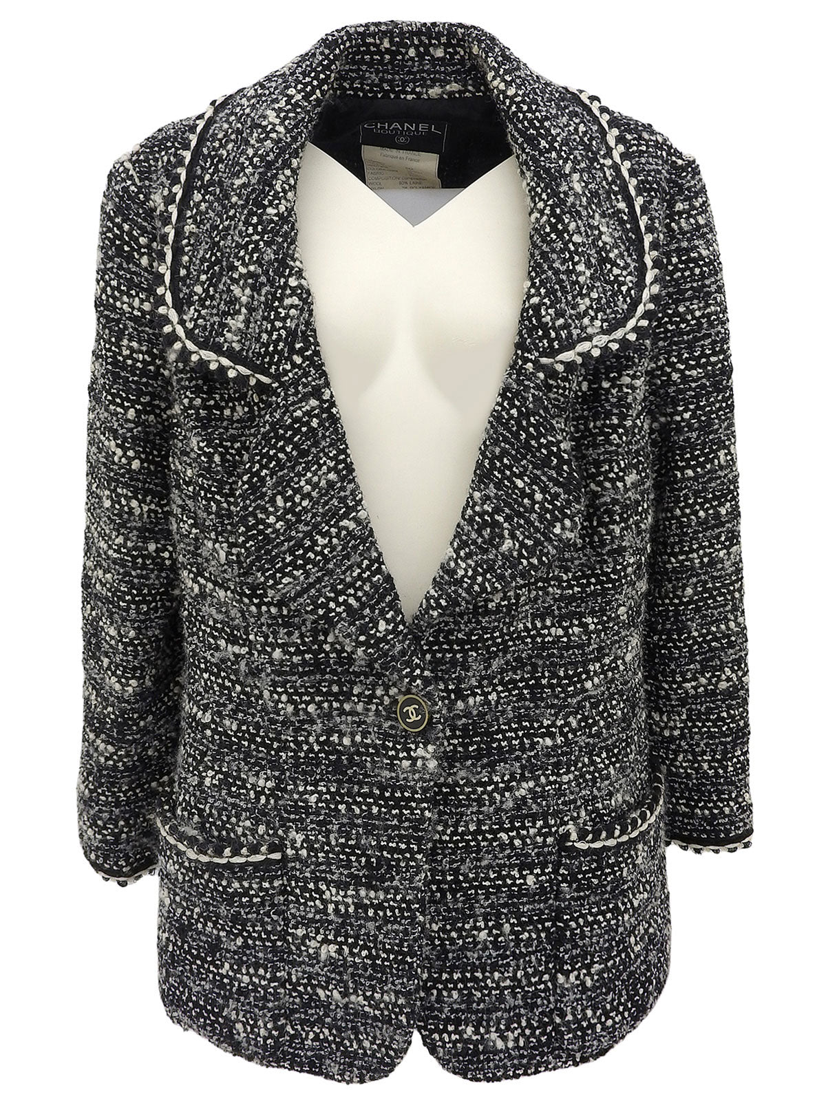 1994年製 ツイードCCマークボタンジャケット ブラック/ホワイト