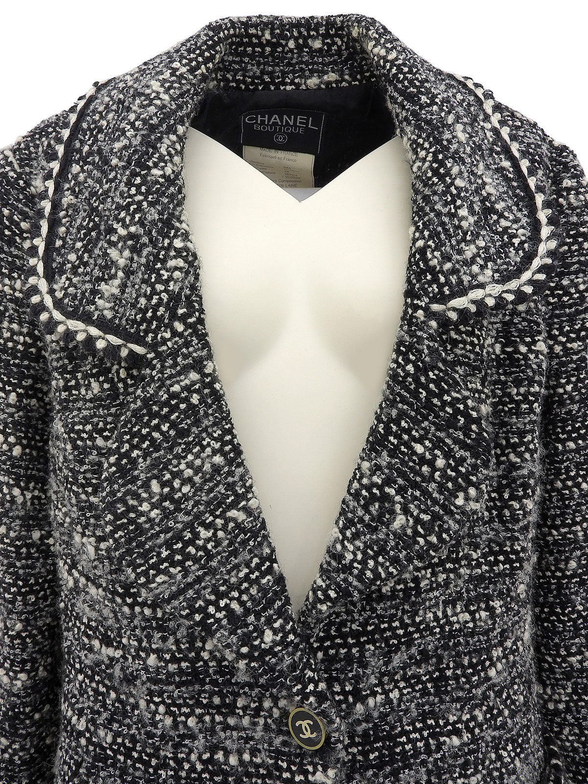 1994年製 ツイードCCマークボタンジャケット ブラック/ホワイト