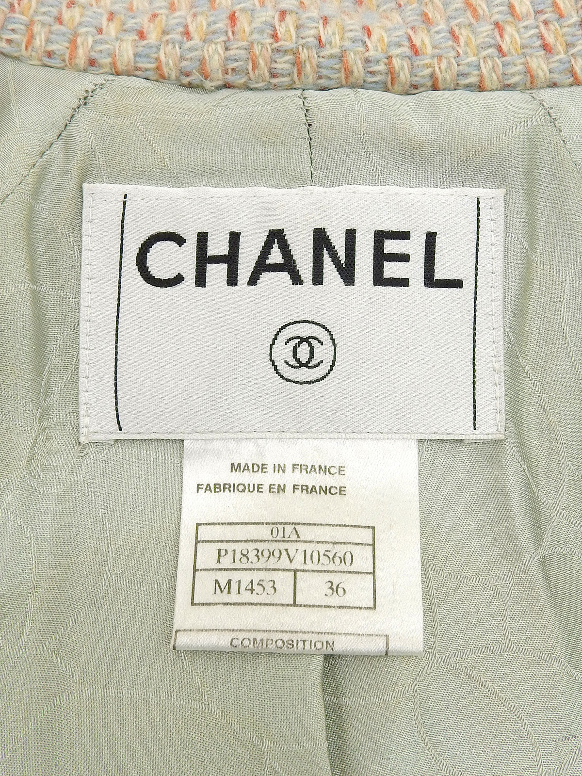 2001年製 カシミアツイードクリアCCマークボタンコート ベイビーブルー/マルチ