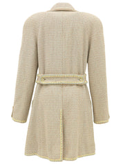 2001年製　カシミヤツイードクリアCCマークボタンコート　ベイビーブルー/マルチ