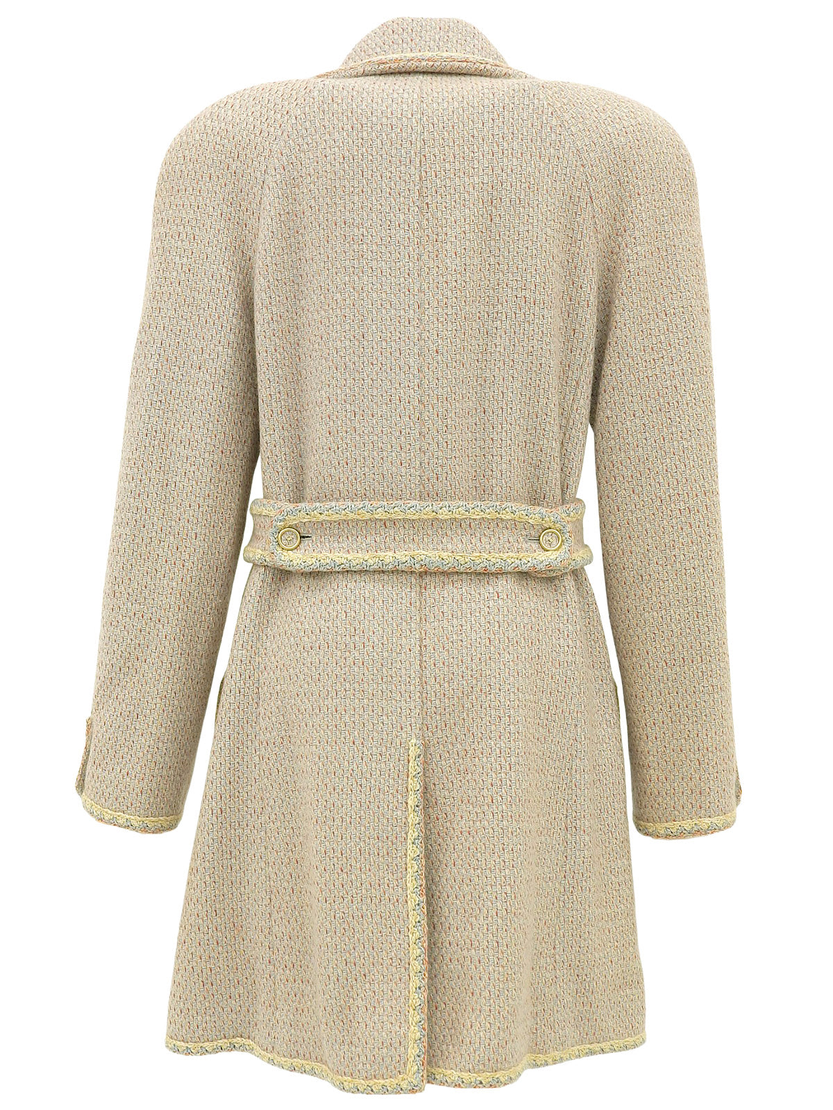 2001年製 カシミアツイードクリアCCマークボタンコート ベイビーブルー/マルチ