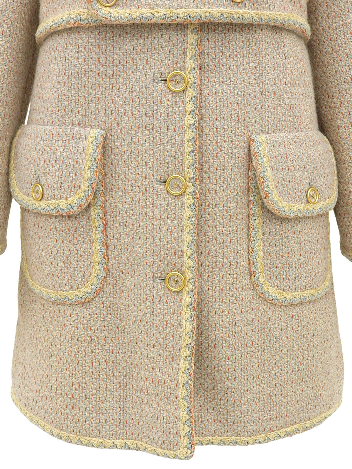 2001年製　カシミヤツイードクリアCCマークボタンコート　ベイビーブルー/マルチ