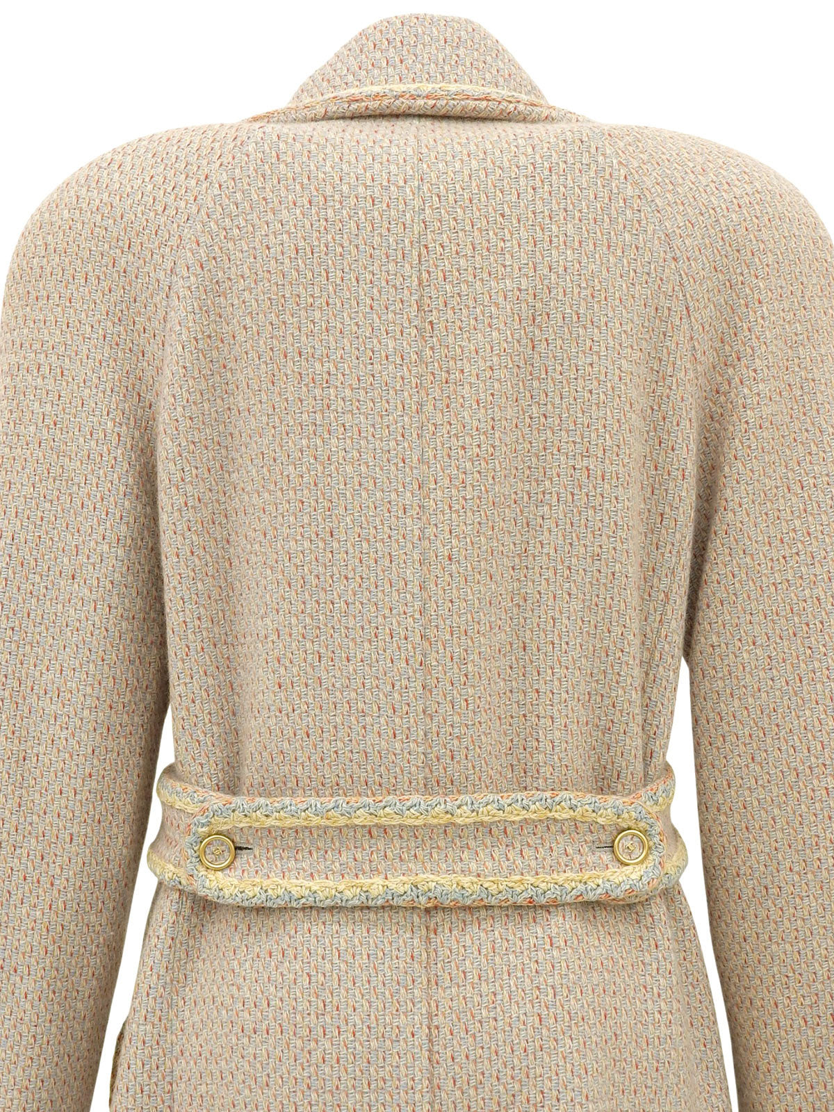 2001年製　カシミヤツイードクリアCCマークボタンコート　ベイビーブルー/マルチ