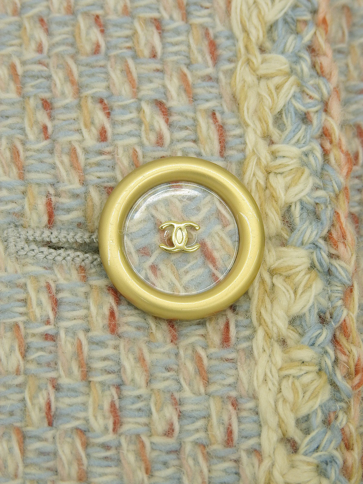 2001年製　カシミヤツイードクリアCCマークボタンコート　ベイビーブルー/マルチ