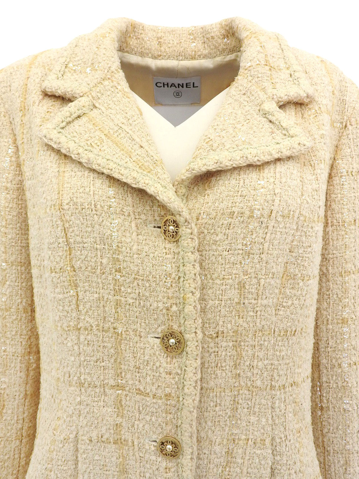 2001年製 スパンコールチェックパターンジャケット アイボリー