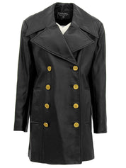 CCマークボタンレザーコート ブラック