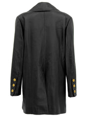 CCマークボタンレザーコート　ブラック