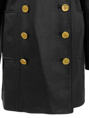 CCマークボタンレザーコート　ブラック