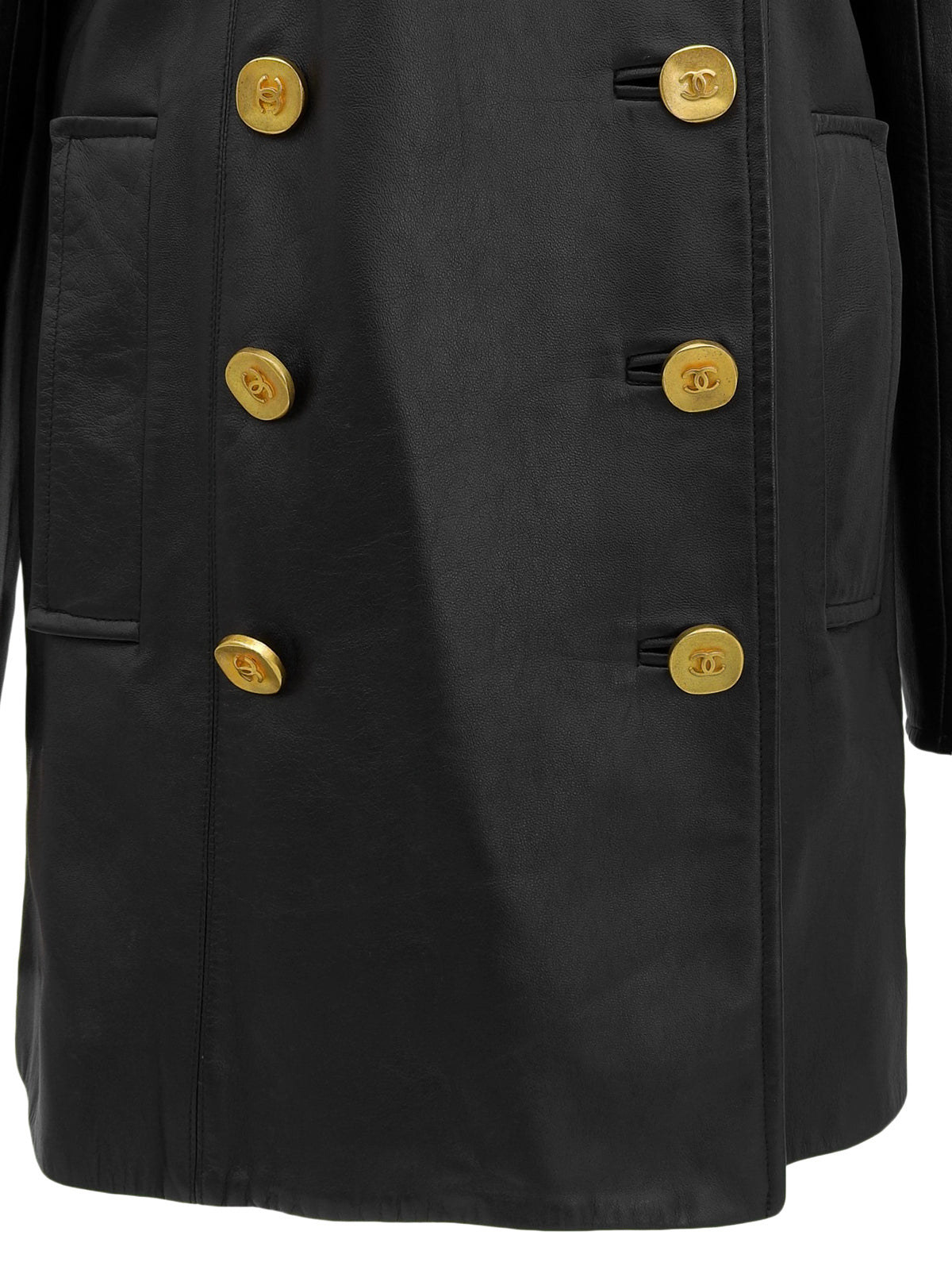 CCマークボタンレザーコート ブラック