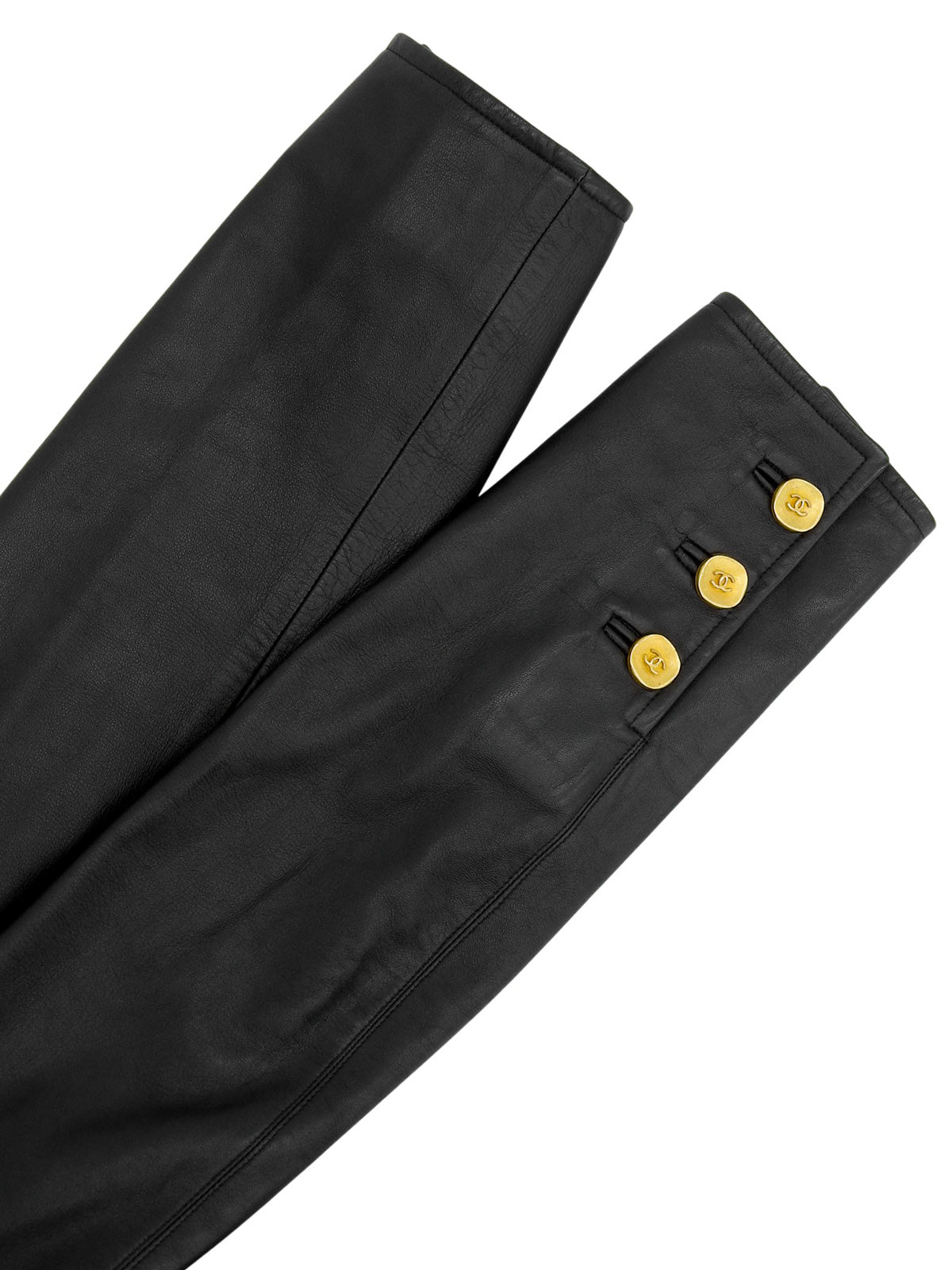 CCマークボタンレザーコート　ブラック