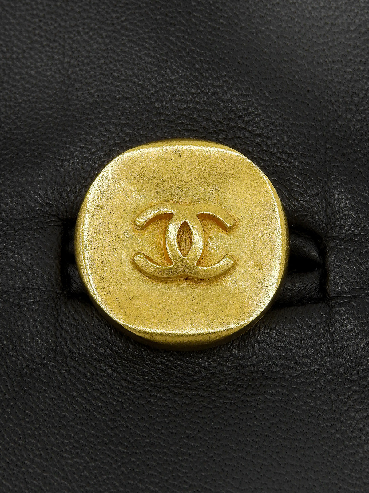 CCマークボタンレザーコート　ブラック