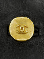 CCマークボタンレザーコート　ブラック