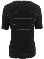 2004年製 ボーダーパターンメッシュCCマーク半袖ニットトップス ブラック/ピンク