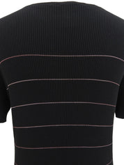 2004年製 ボーダーパターンメッシュCCマーク半袖ニットトップス ブラック/ピンク