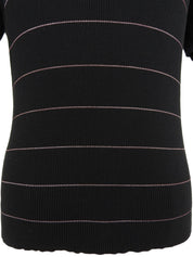 2004年製 ボーダーパターンメッシュCCマーク半袖ニットトップス ブラック/ピンク