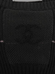 2004年製 ボーダーパターンメッシュCCマーク半袖ニットトップス ブラック/ピンク