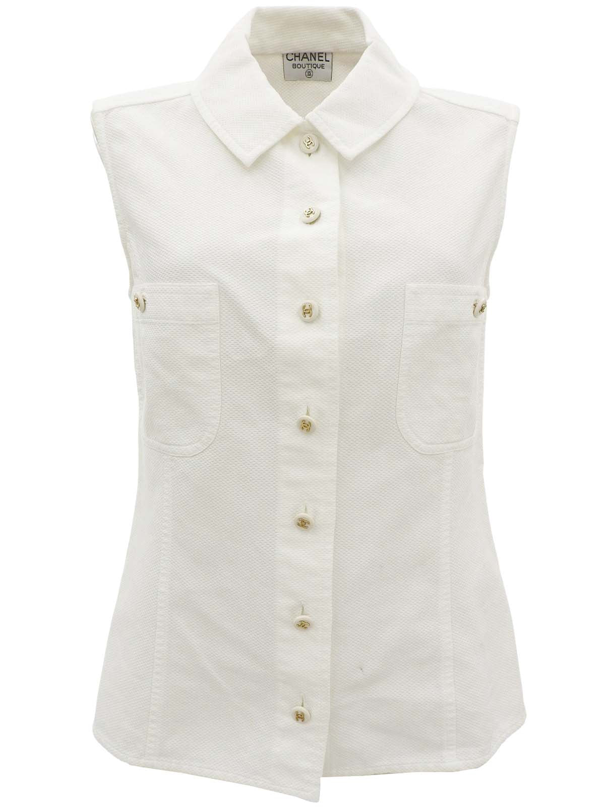CC Mark Button Sleeveless Blouse White