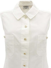 CC Mark Button Sleeveless Blouse White
