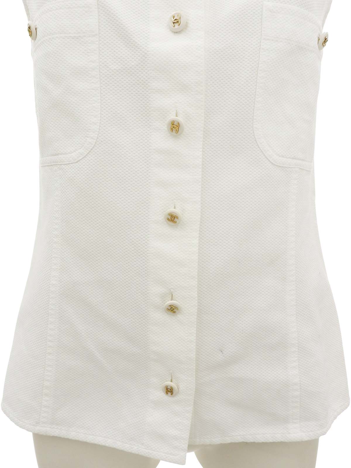 CC Mark Button Sleeveless Blouse White