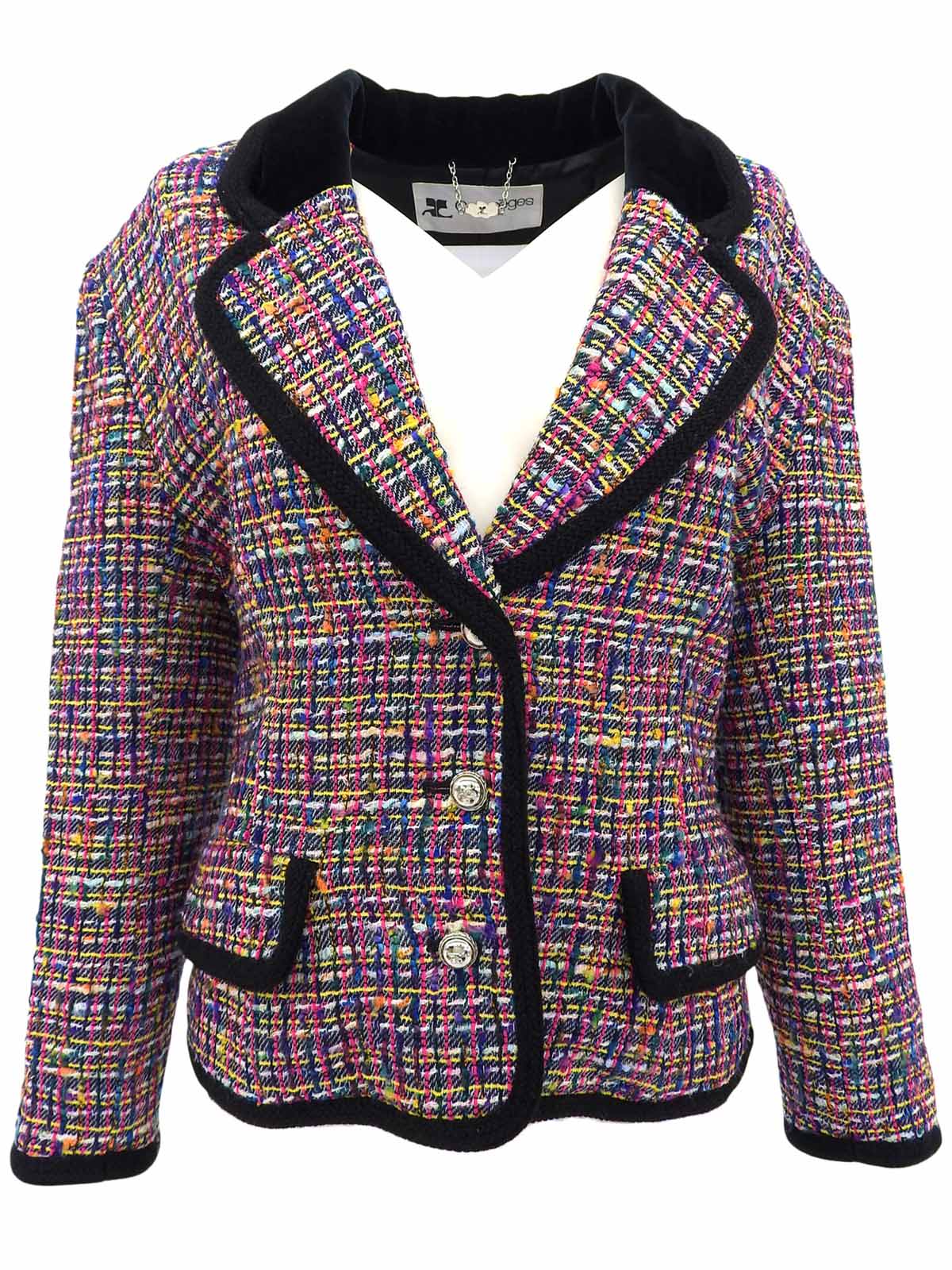 ツイードロゴボタンジャケット ブラック/マルチ