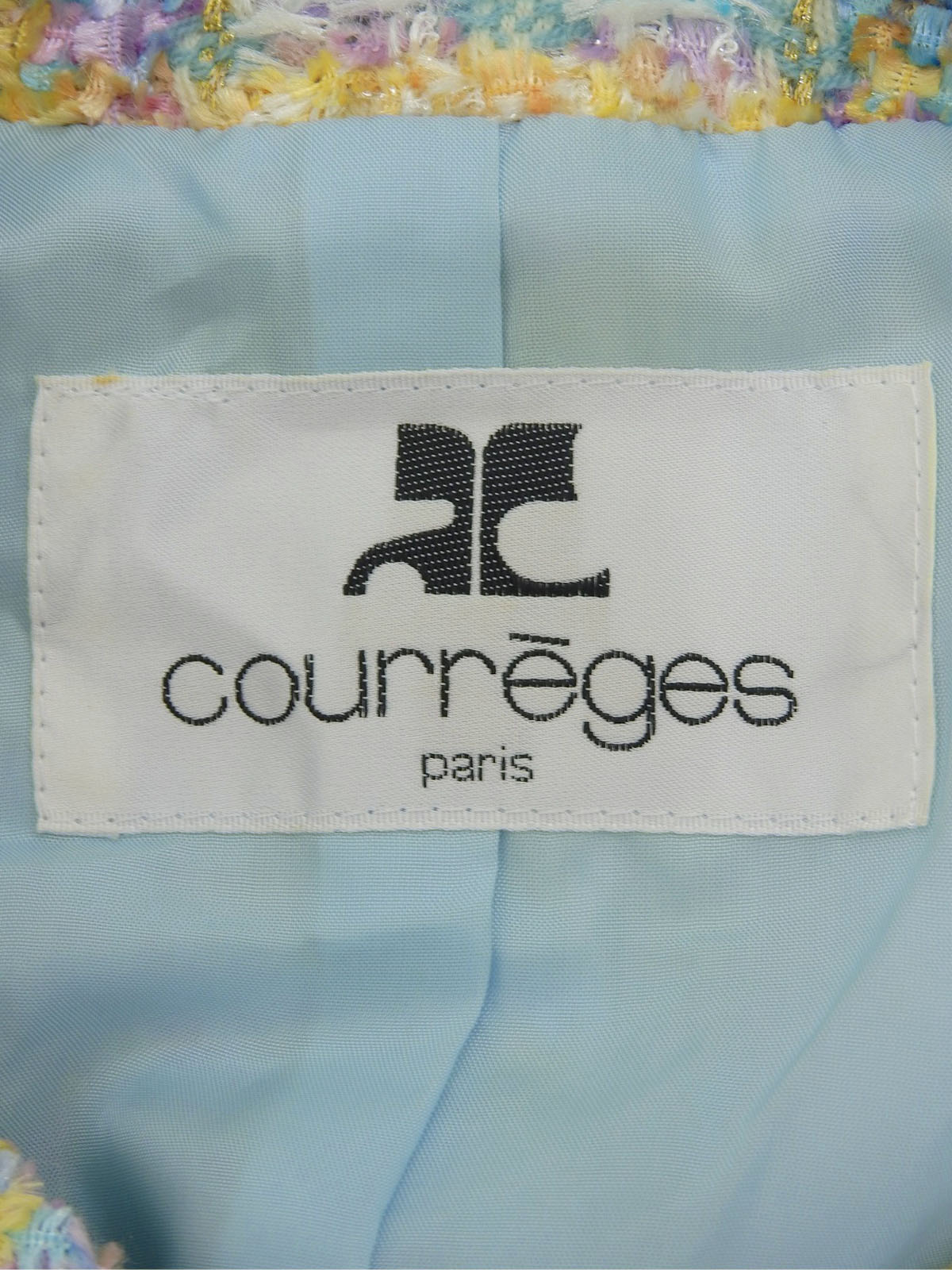 ツイードラインストーンボタンノーカラージャケット ライトブルー/マルチ