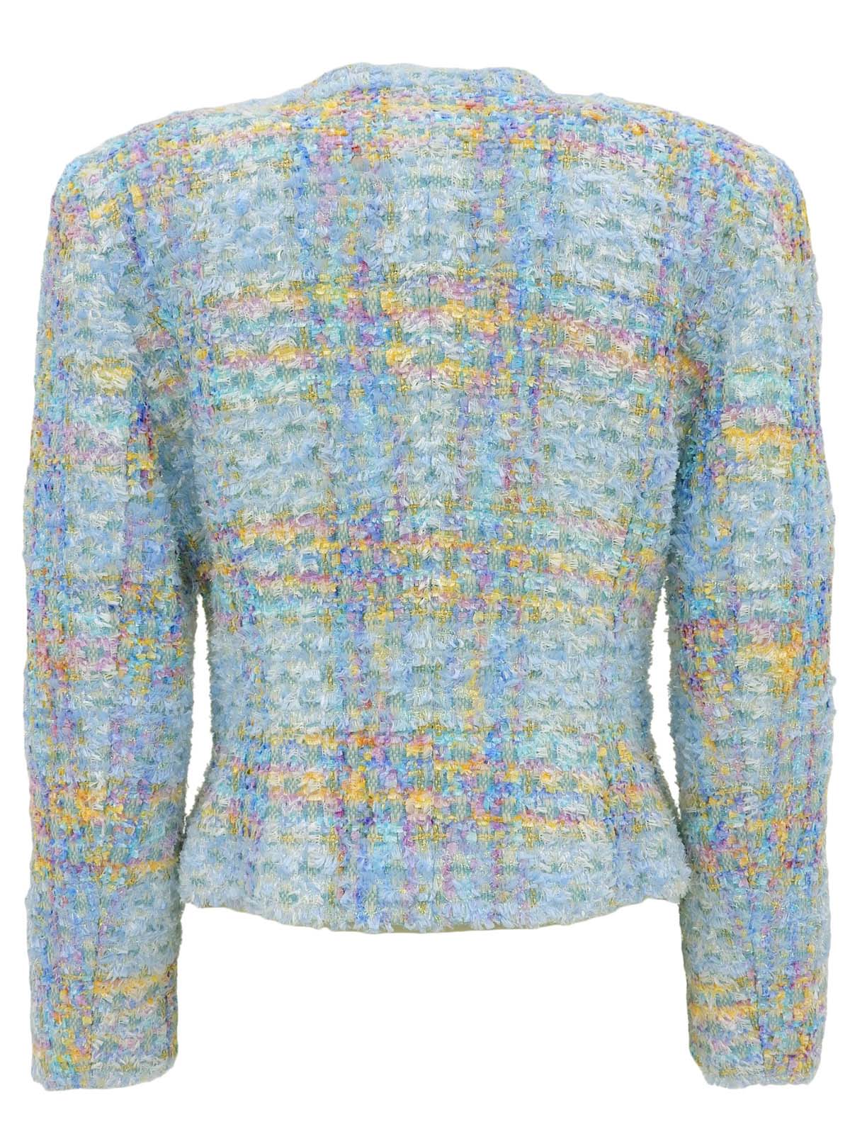 ツイードラインストーンボタンノーカラージャケット ライトブルー/マルチ