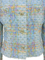 ツイードラインストーンボタンノーカラージャケット ライトブルー/マルチ