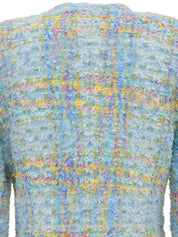 ツイードラインストーンボタンノーカラージャケット ライトブルー/マルチ