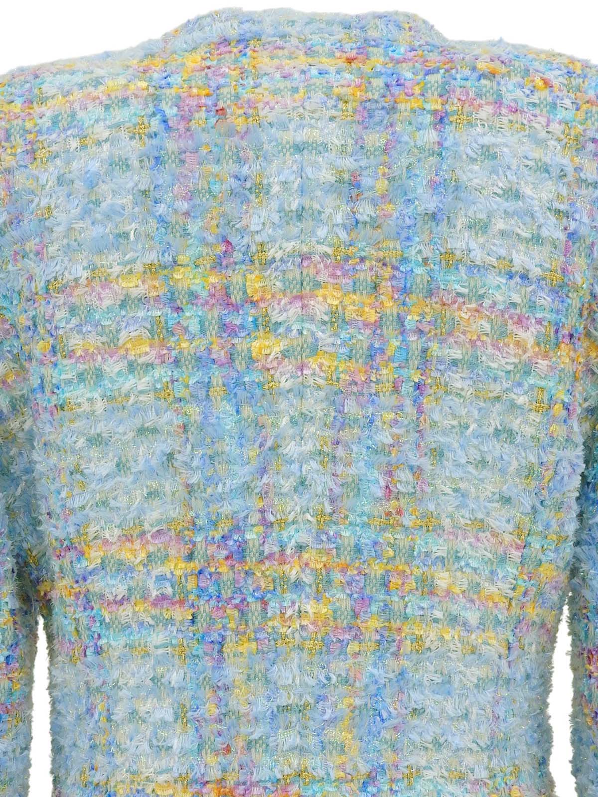 ツイードラインストーンボタンノーカラージャケット ライトブルー/マルチ