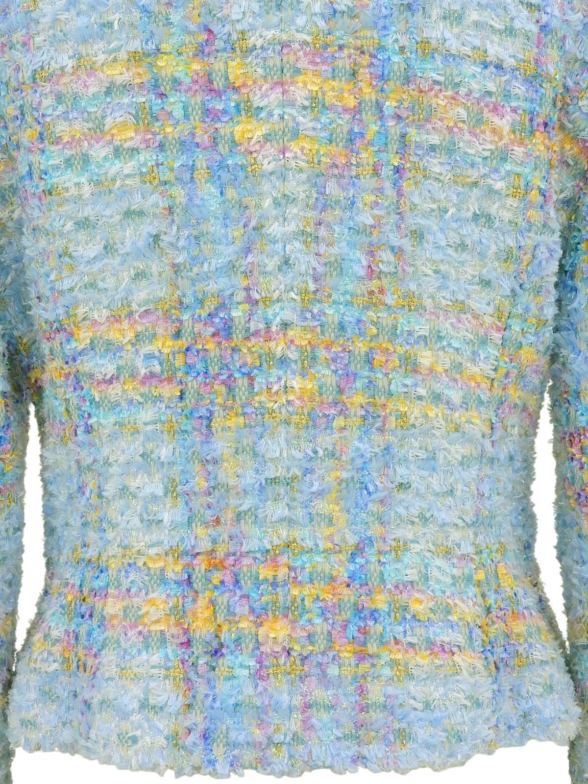 ツイードラインストーンボタンノーカラージャケット ライトブルー/マルチ