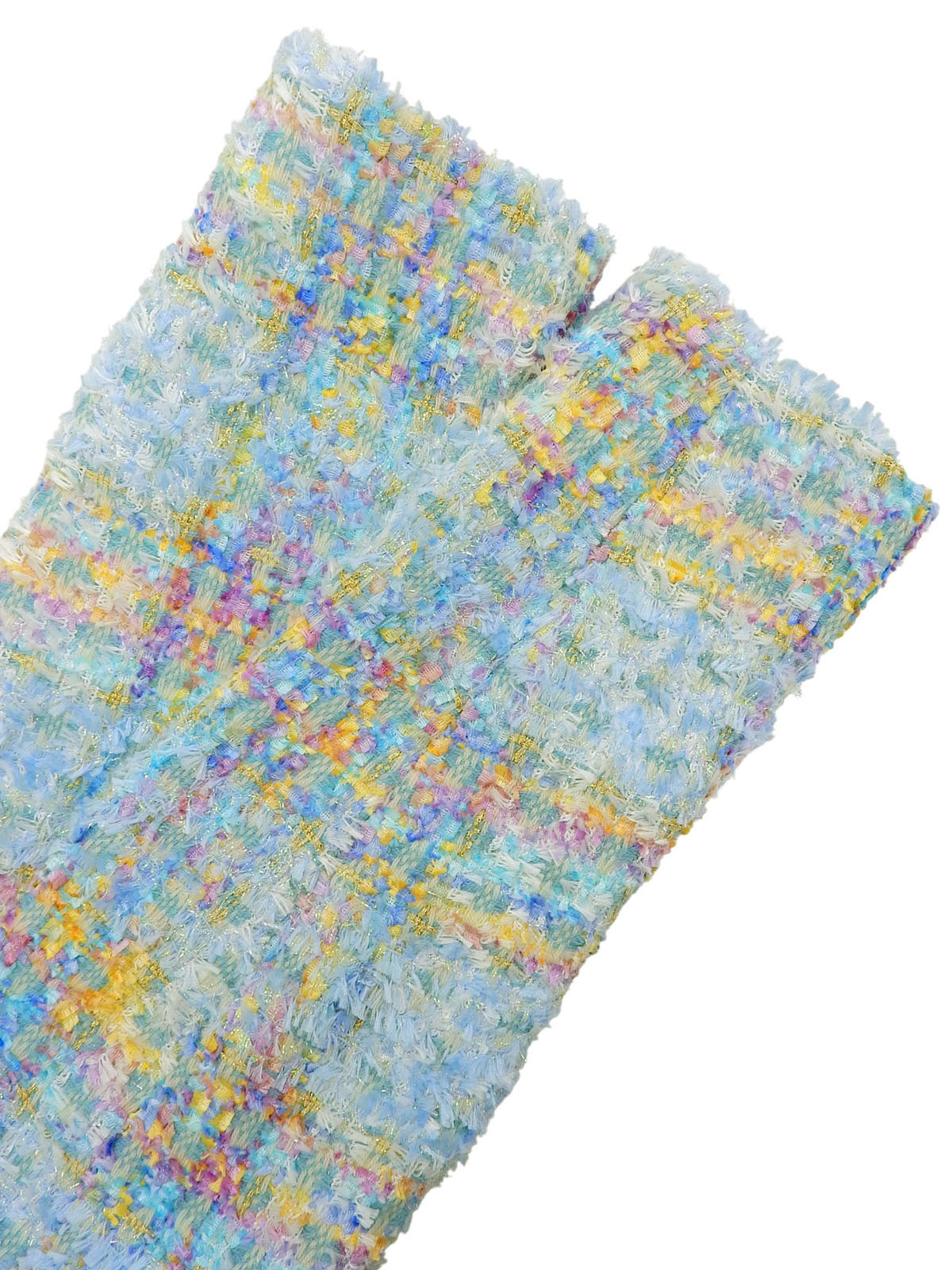 ツイードラインストーンボタンノーカラージャケット ライトブルー/マルチ