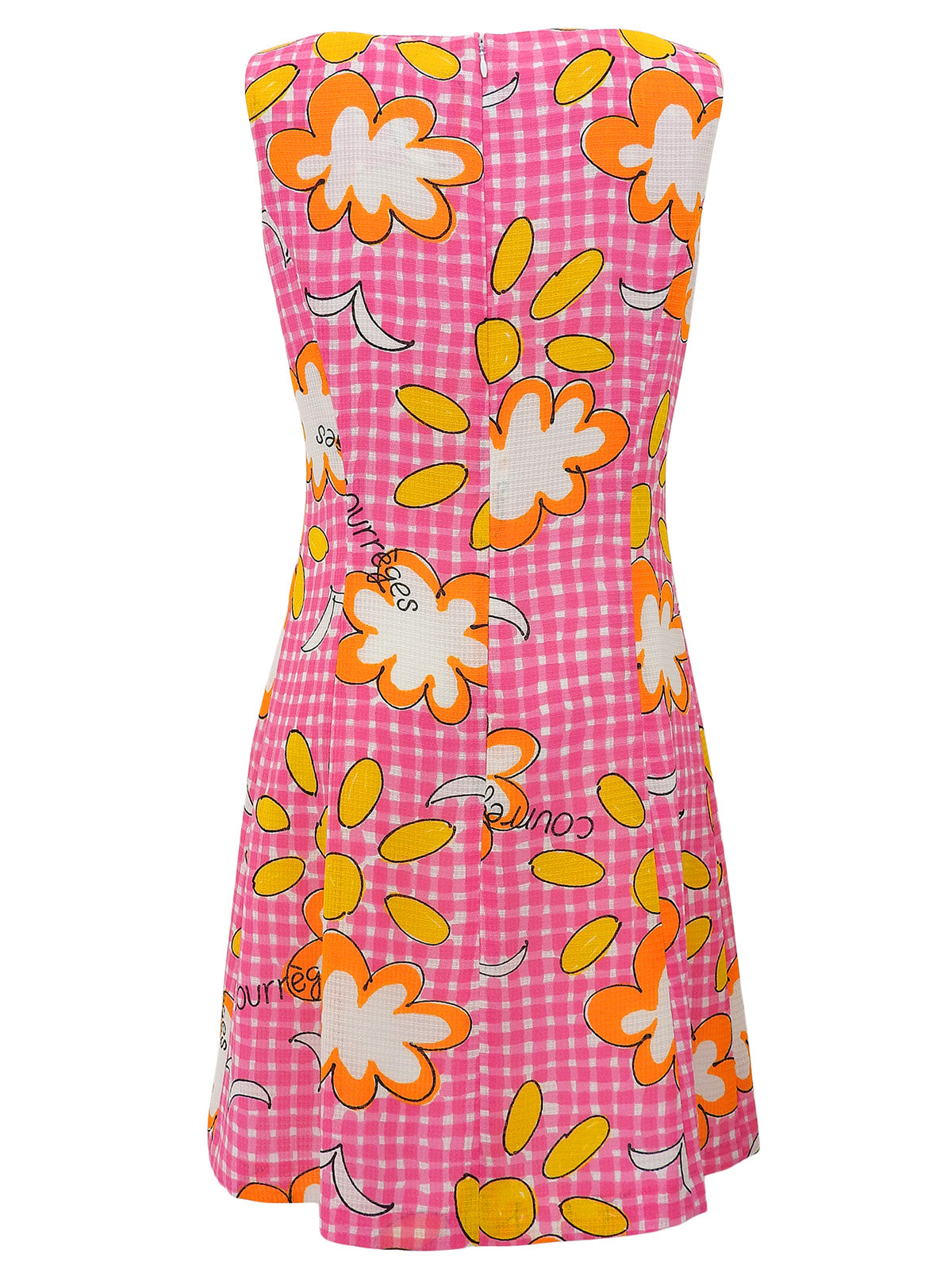 粉色花朵格纹无袖连衣裙