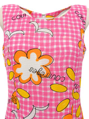 フラワーチェックパターンノースリーブワンピース ピンク