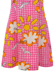 粉色花朵格纹无袖连衣裙