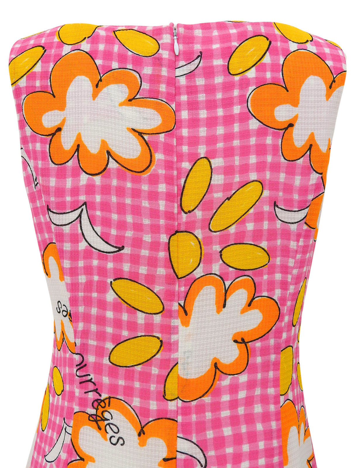 粉色花朵格纹无袖连衣裙