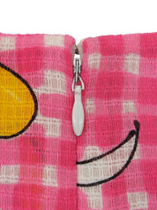 粉色花朵格纹无袖连衣裙