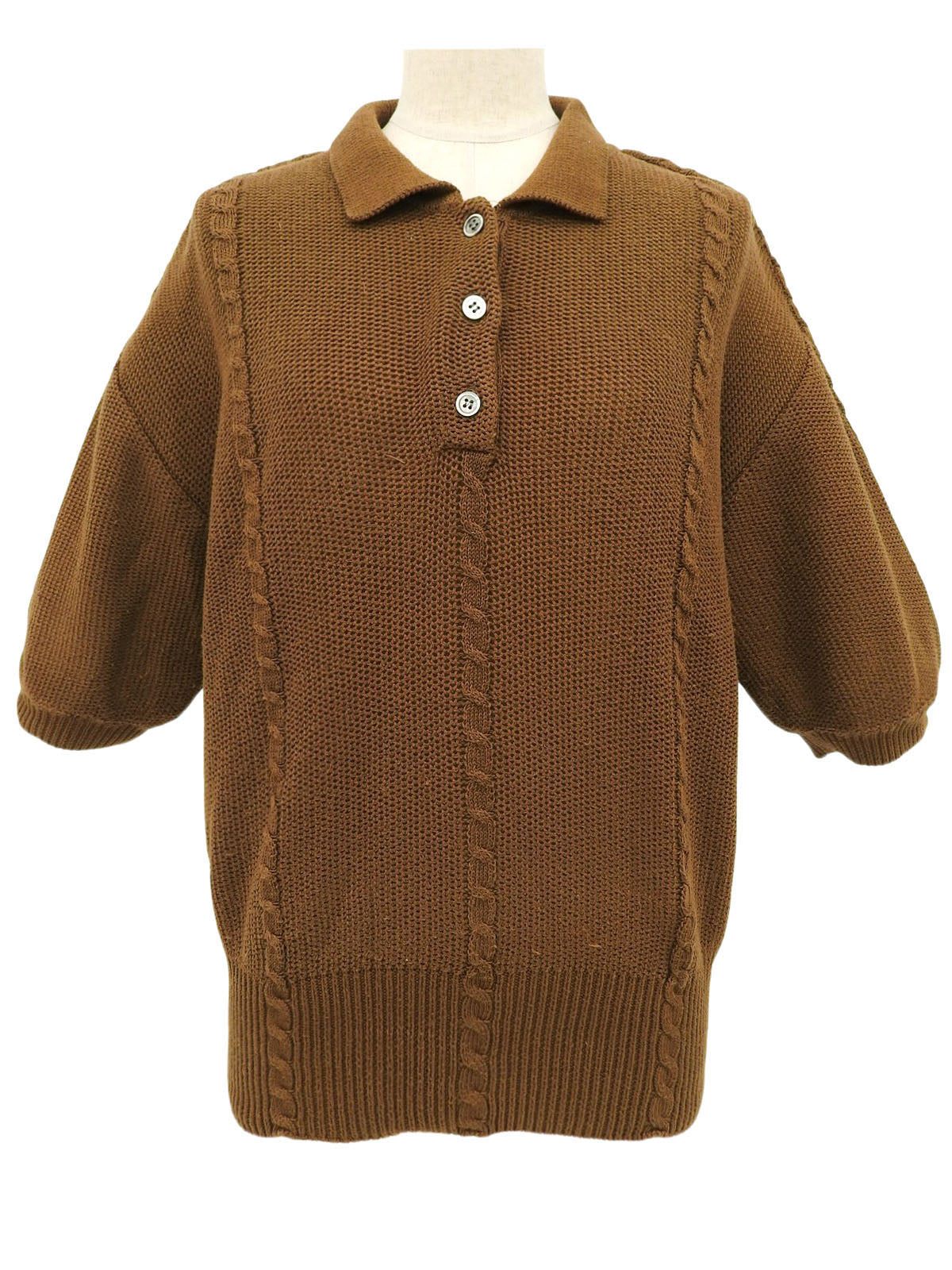 半袖ニットトップス ブラウン