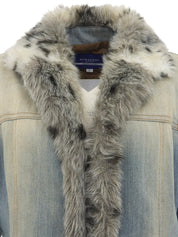 ファーデニムジャケット　ライトブルー/ベージュ