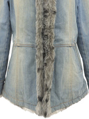 ファーデニムジャケット　ライトブルー/ベージュ