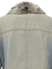 ファーデニムジャケット　ライトブルー/ベージュ