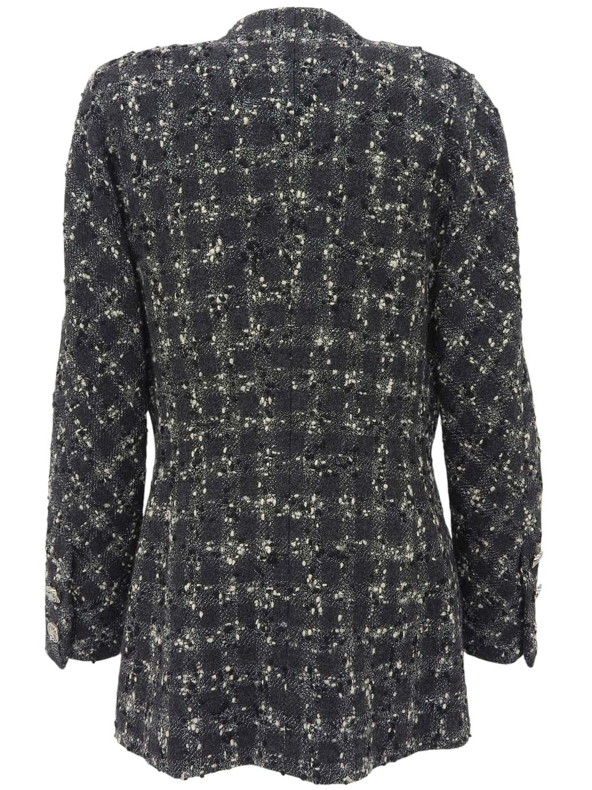 Tweed chain macadam button collarless jacket in gray/black/white