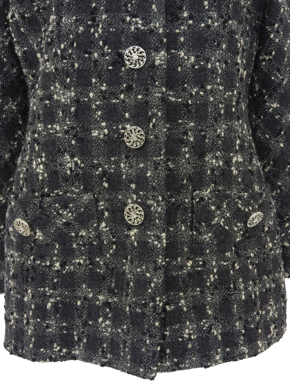 Tweed chain macadam button collarless jacket in gray/black/white