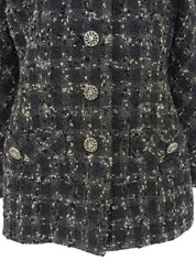 Tweed chain macadam button collarless jacket in gray/black/white