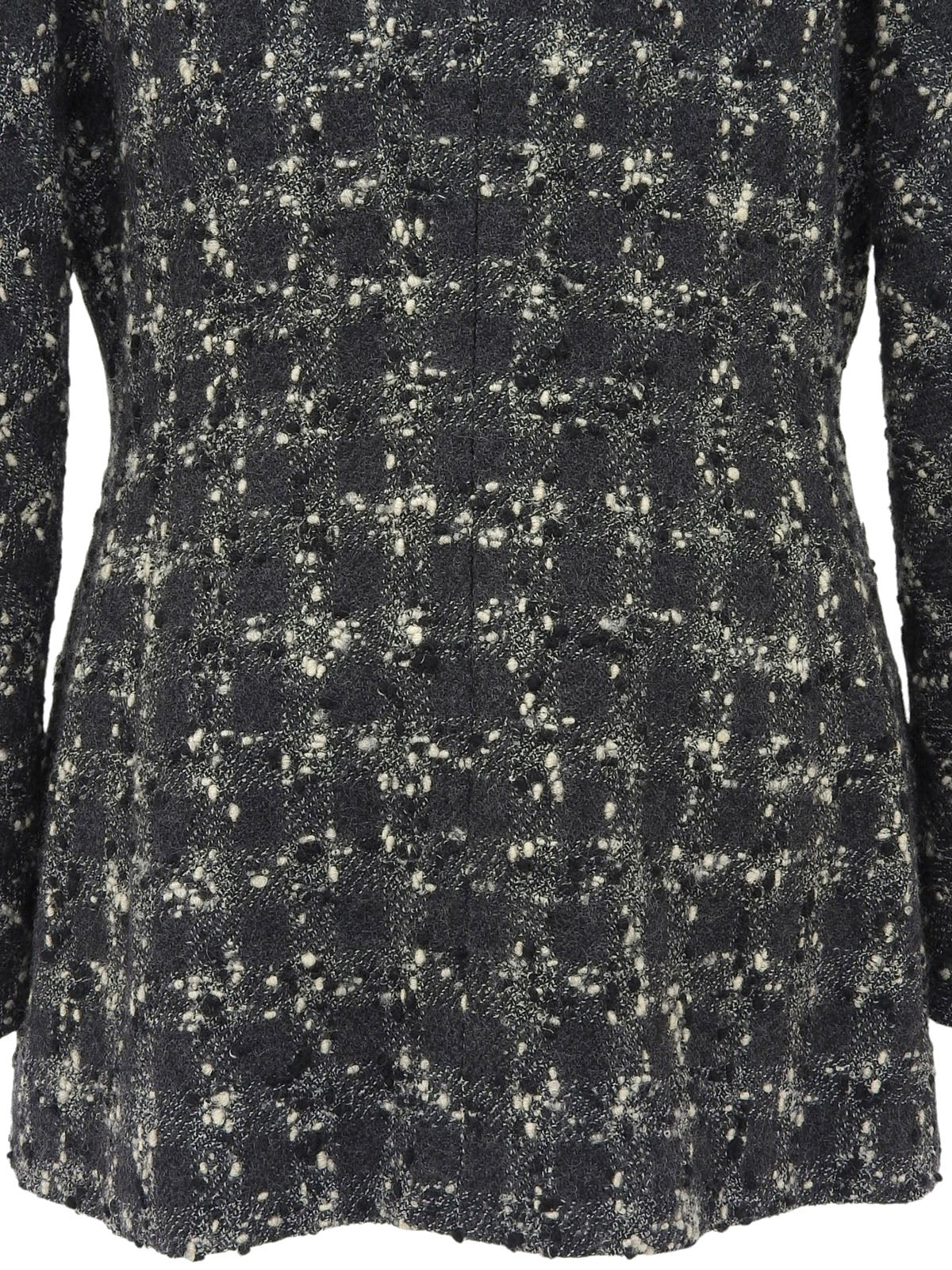 Tweed chain macadam button collarless jacket in gray/black/white