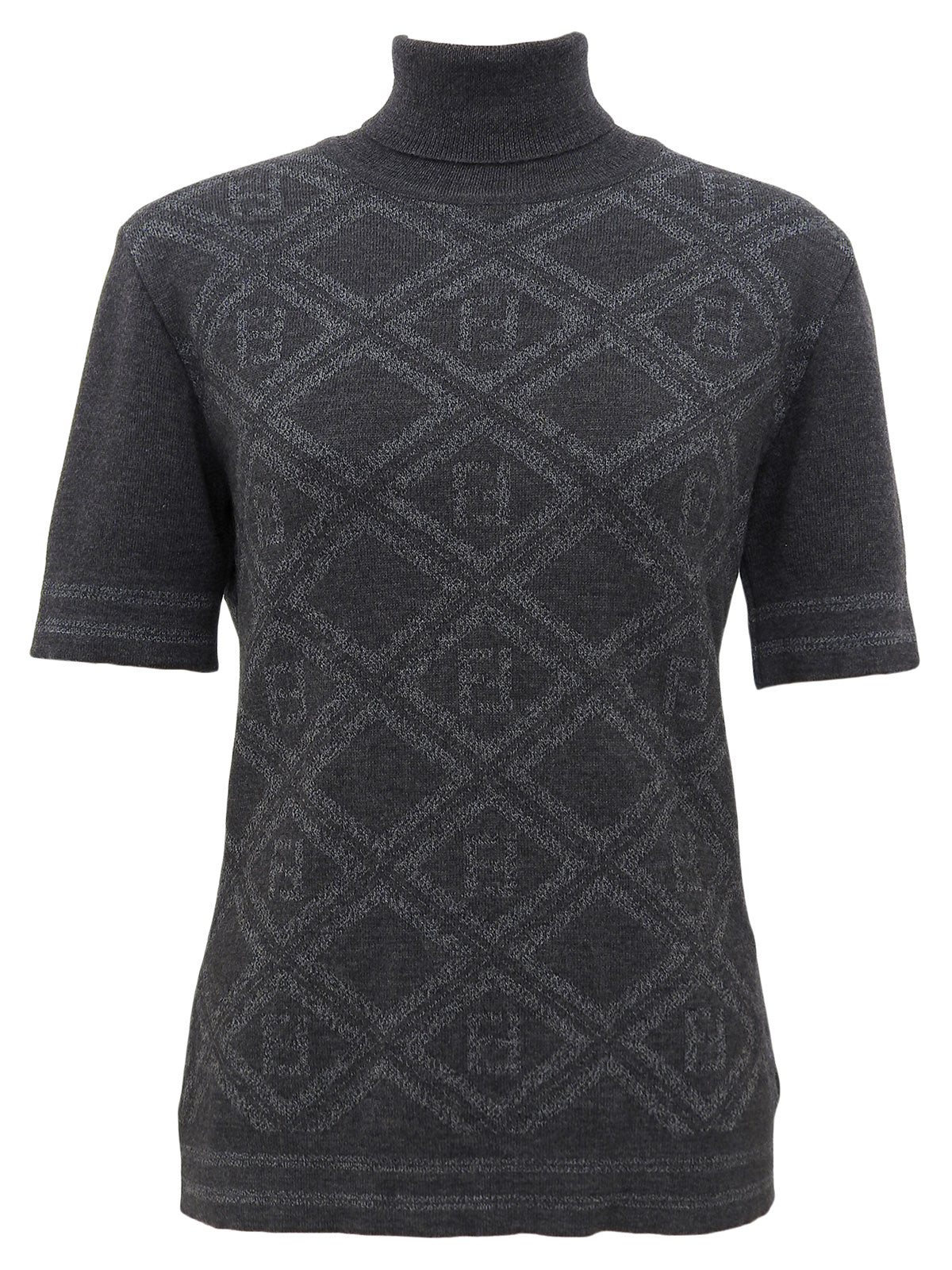 ウールFFズッカパターン半袖ニットトップス グレー