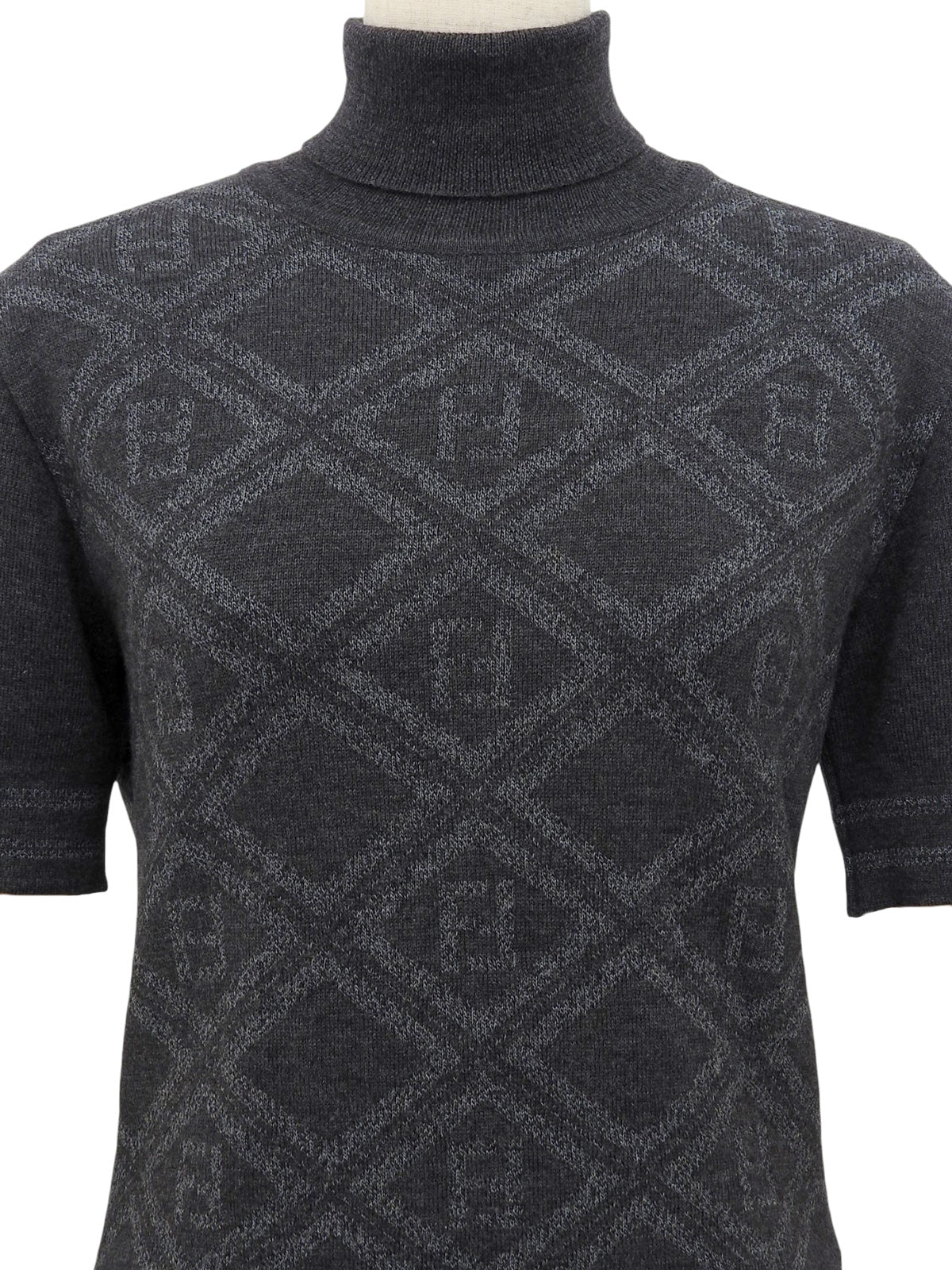 ウールFFズッカパターン半袖ニットトップス グレー