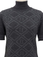 ウールFFズッカパターン半袖ニットトップス グレー