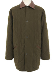 Logo Button Quilted Coat in Khaki