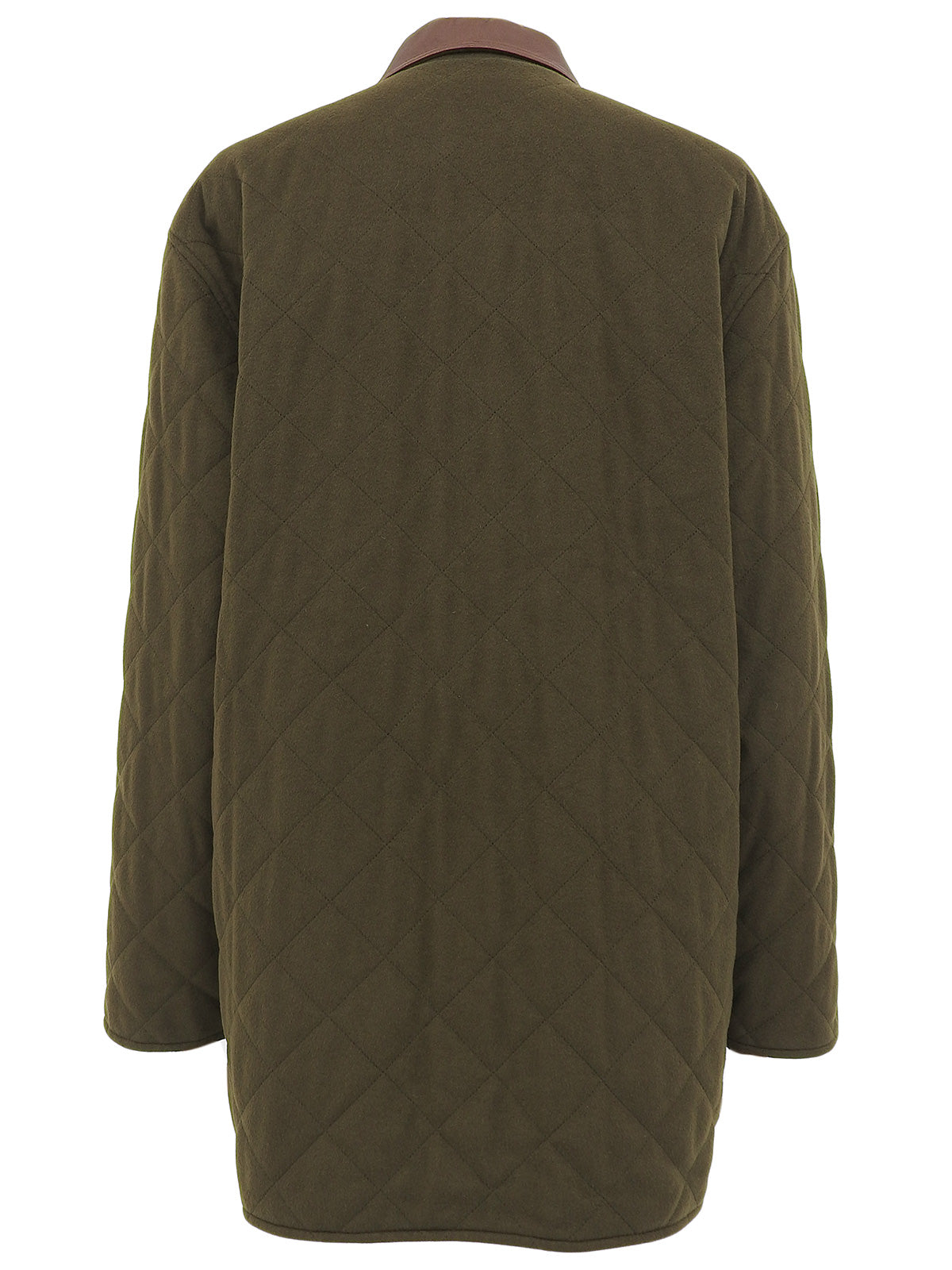 Logo Button Quilted Coat in Khaki